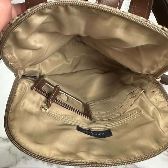 Nine West Y2K Era Brown Geometric Print Canvas Backpack Travel School Work - Picture 8 of 11